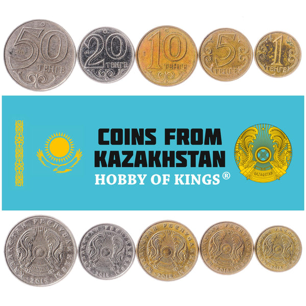 Set 5 Coins Kazakhstan 1 5 10 20 50 Tenge 2013 - 2015