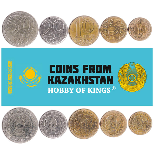 Set 5 Coins Kazakhstan 1 5 10 20 50 Tenge 2016 - 2018