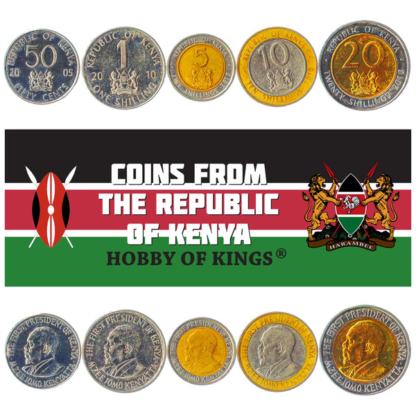 Set 5 Coins Kenya 50 Cents 1 5 10 20 Shillings 2005 - 2010