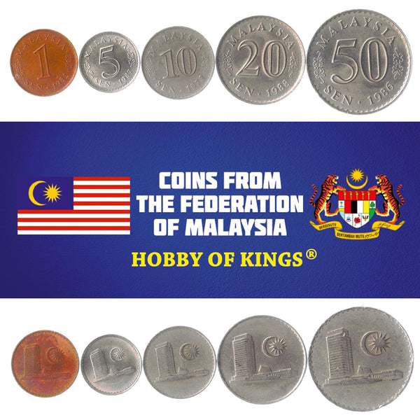 Set 5 Coins Malaysia 1 5 10 20 50 Sen 1967 - 1988