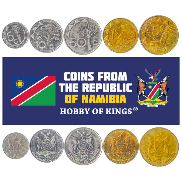 Set 5 Coins Namibia Namibian Money 5 10 50 Cents 1 5 Dollars 1993 - 2015