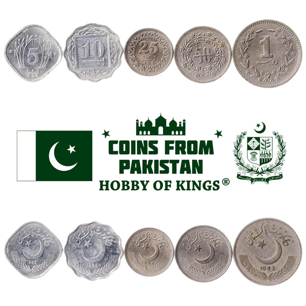 Set 5 Coins Pakistan 5 10 25 50 Paisa 1 Rupee 1981 - 1996