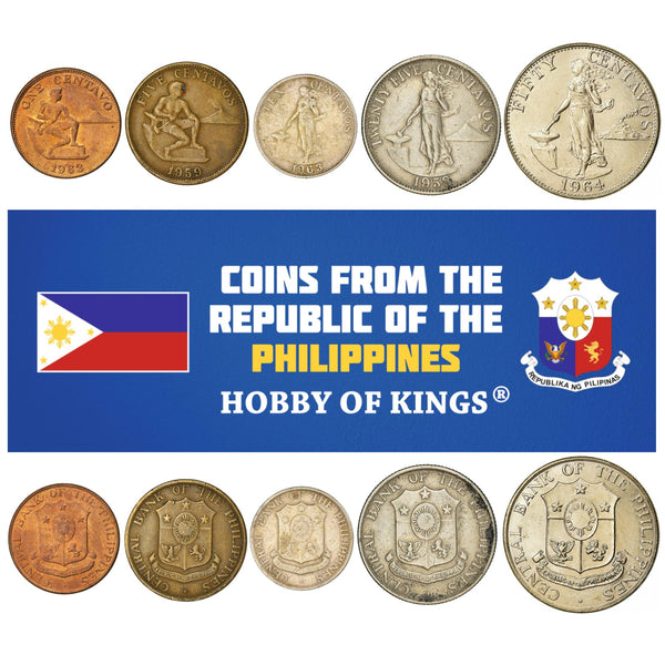 Set 5 Coins Philippines 1 5 10 25 50 Centavos 1958 - 1966