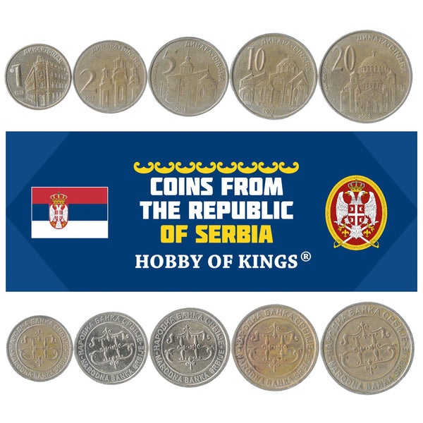 Set 5 Coins Serbia 1 2 5 10 20 Dinara 2003