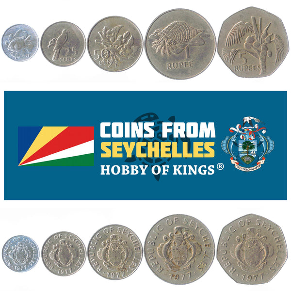 Set 5 Coins Seychelles 1 25 50 Cents 1 5 Rupees 1977