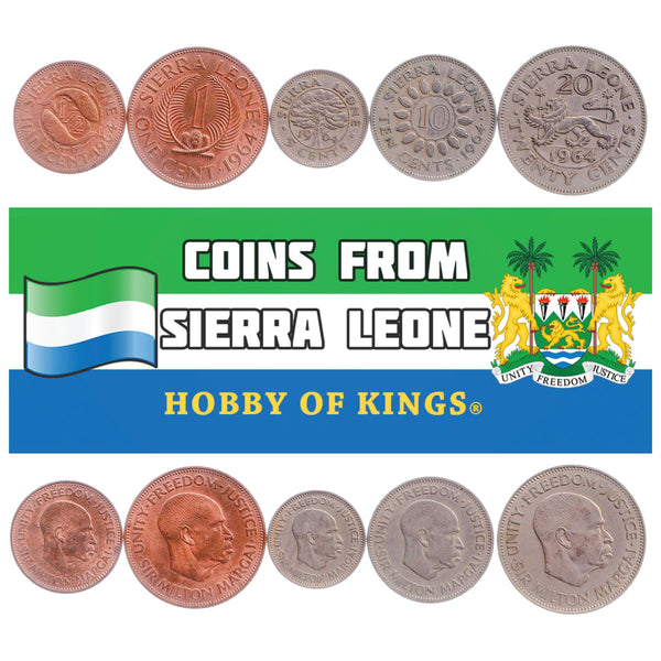 Set 5 Coins Sierra Leone 1/2 1 5 10 20 Cents 1964
