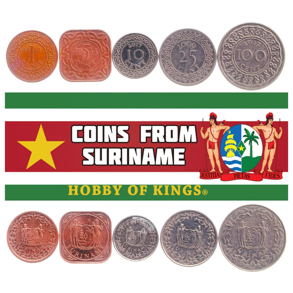 Set 5 Coins Suriname 1 5 10 25 100 Cents 2009 - 2017