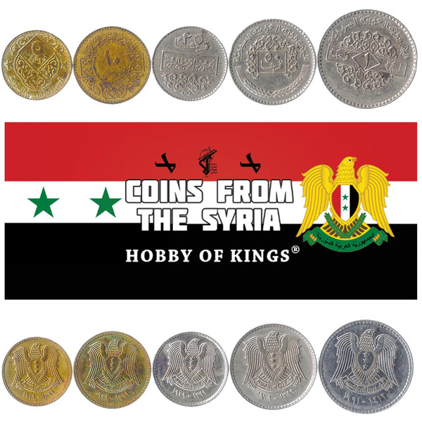 Set 5 Coins Syria 5 10 25 50 Piastres 1 Lira 1979 - 1991