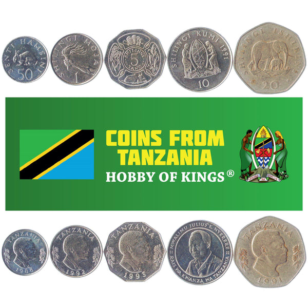 Set 5 Coins Tanzania 50 Senti 1 5 10 20 Shillingi 1987 - 1993