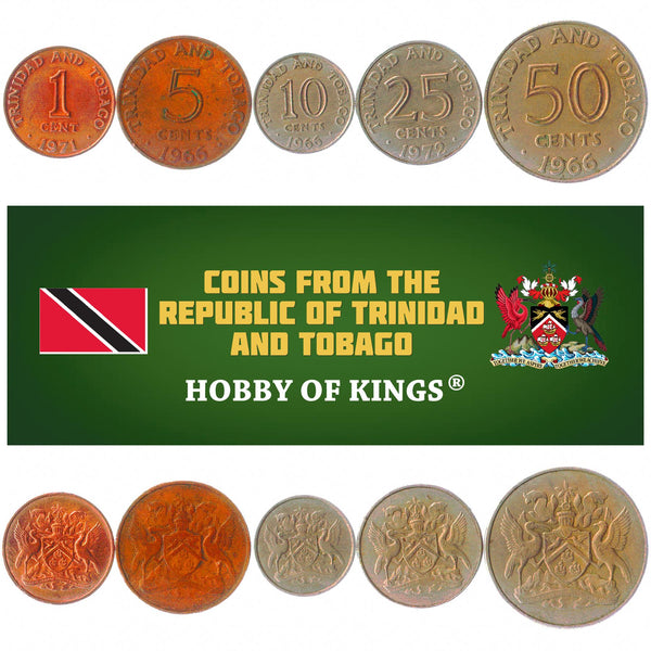 Set 5 Coins Trinidad And Tobago 1 5 10 25 50 Cents 1966 - 1973