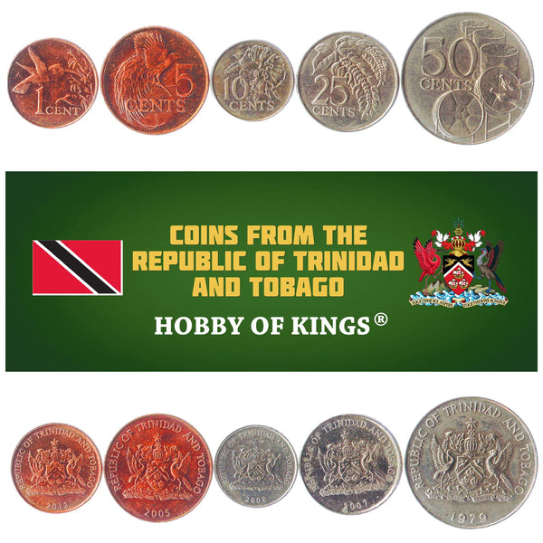 Set 5 Coins Trinidad And Tobago 1 5 10 25 50 Cents 1976 - 2016