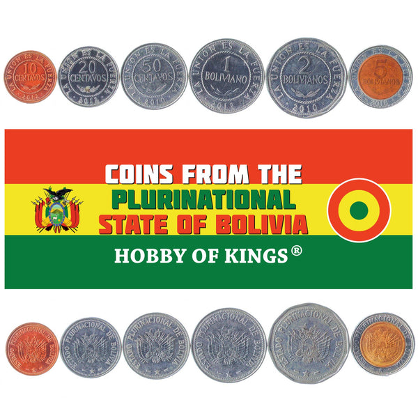 Set 6 Coins Bolivia 10 20 50 Centavos 1 2 5 Bolivanos 2010 - 2017