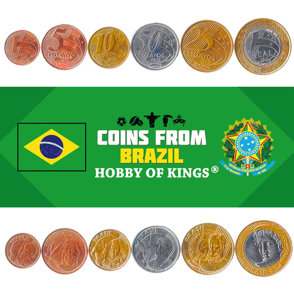 Set 6 Coins Brazil 1 5 10 25 50 Centavos 1 Real Brazilian Currency 1998 - 2021
