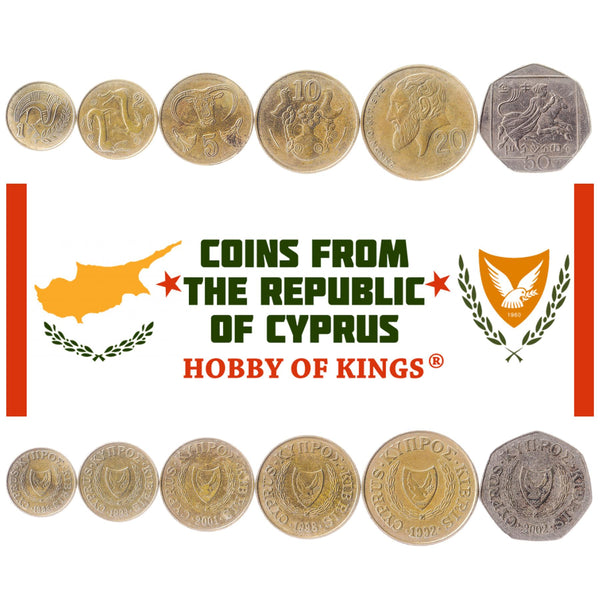 Set 6 Coins Cyprus 1 2 5 10 20 50 Cents 1991 - 2004