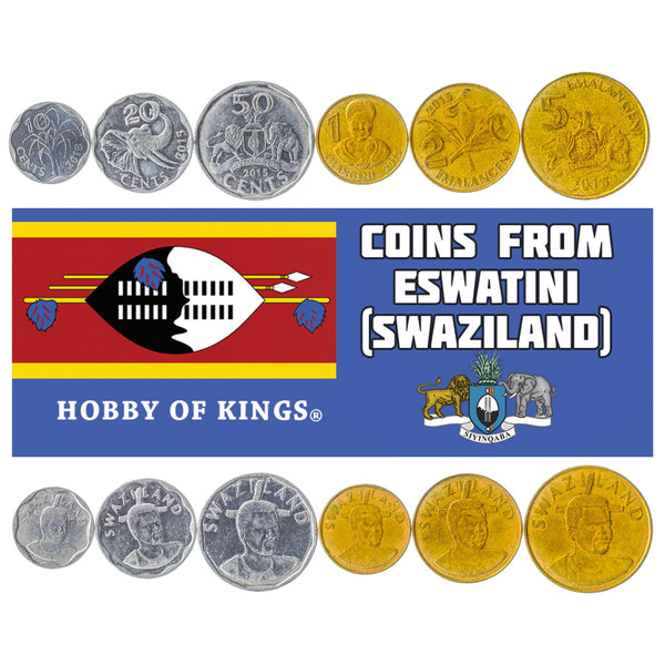 Set 6 Coins Eswatini (Swaziland) 10 20 50 Cents 1 Lilangeni 2 5 Emalangeni 2015 - 2018