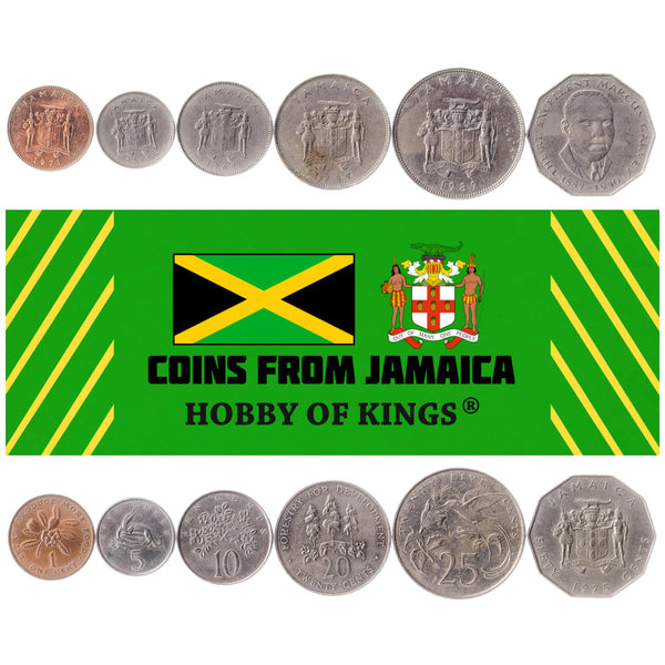 Set 6 Coins Jamaica 1 5 10 20 25 50 Cents 1969 - 1990