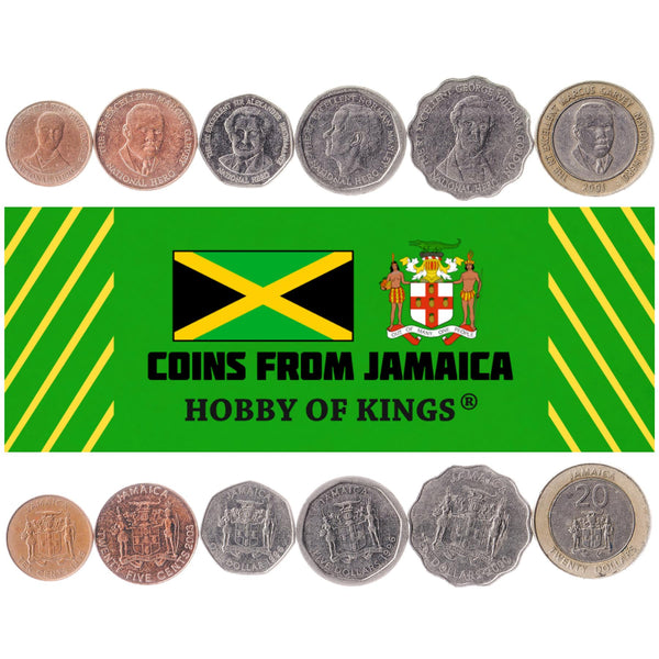 Set 6 Coins Jamaica 10 25 Cents 1 5 10 20 Dollars 1994 - 2008