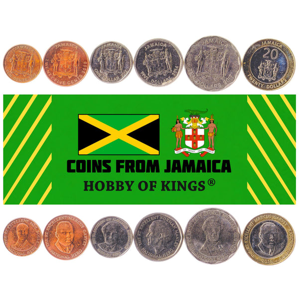 Set 6 Coins Jamaica 10 25 Cents 1 5 10 20 Dollars 2008 - 2018