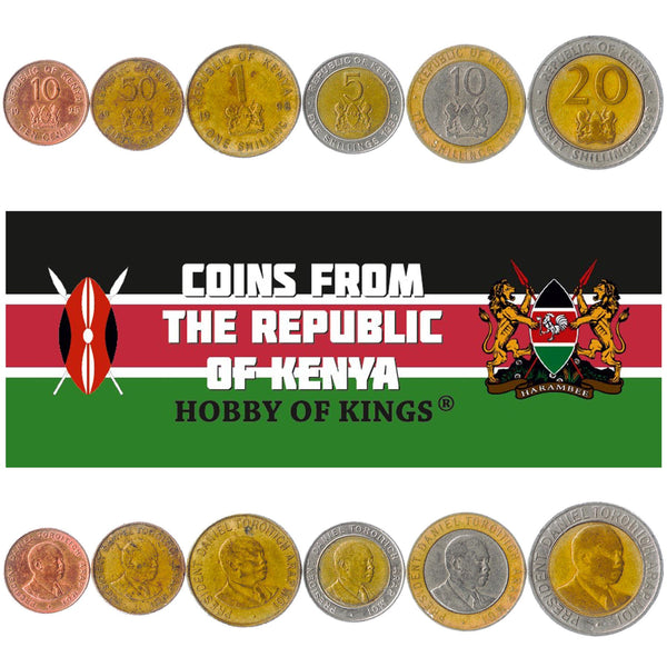 Set 6 Coins Kenya 10 50 Cents 1 5 10 20 Shillings 1994 - 1998