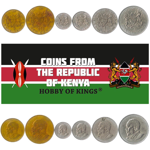Set 6 Coins Kenya 5 10 25 50 Cents 1 2 Shillings 1966 - 1968