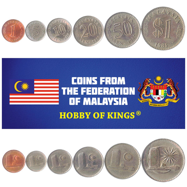 Set 6 Coins Malaysia 1 5 10 20 50 Sen 1 Dollar 1967 - 1988