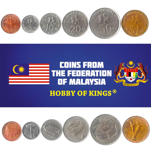 Set 6 Coins Malaysia 1 5 10 20 50 Sen 1 Ringgit 1989 - 2011