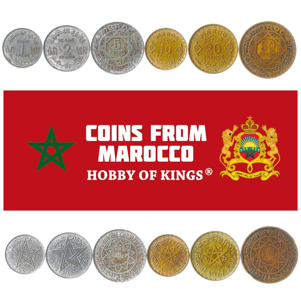Set 6 Coins Morocco 1 2 5 10 20 50 Francs 1951 - 1952