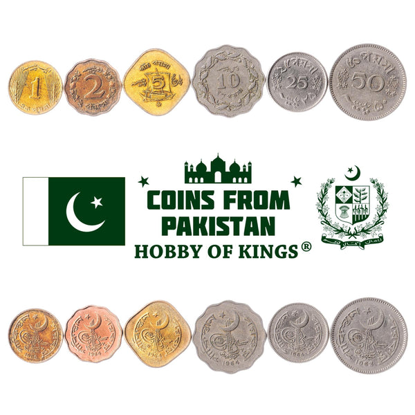 Set 6 Coins Pakistan 1 2 5 10 25 50 Paisa 1963 - 1969