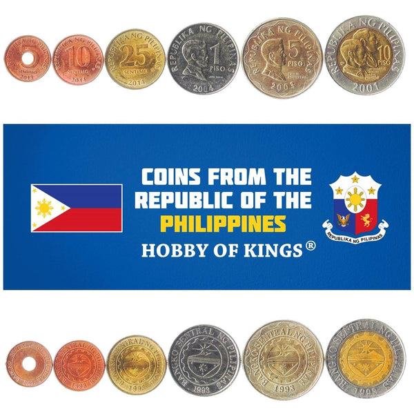 Set 6 Coins Philippines 5 10 25 Sentimos 1 5 10 Peso 1995 - 2017