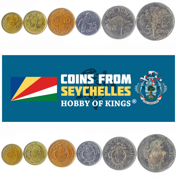Set 6 Coins Seychelles 1 5 10 25 Cents 1 5 Rupees 1982 - 2014
