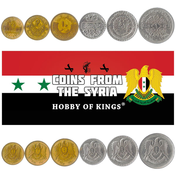 Set 6 Coins Syria 25 5 10 25 50 Piastres 1 Lira 1962 - 1971