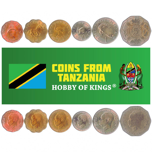 Set 6 Coins Tanzania 5 10 20 50 Senti 1 5 Shillingi 1966 - 1984