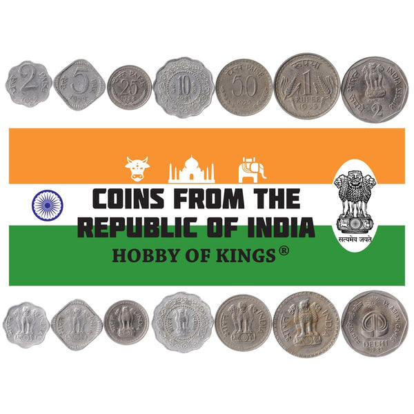Set 7 Coins India 2 5 10 25 50 Paise 1 2 Rupees 1971 - 1984 Indian Money