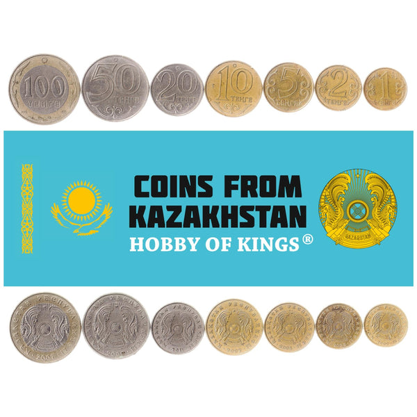Set 7 Coins Kazakhstan 1 2 5 10 20 50 100 Tenge 1997 - 2012