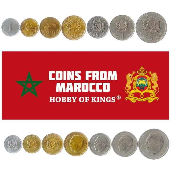 Set 7 Coins Morocco 1 5 10 20 50 Santimat 1 5 Dirham 1974 - 1980