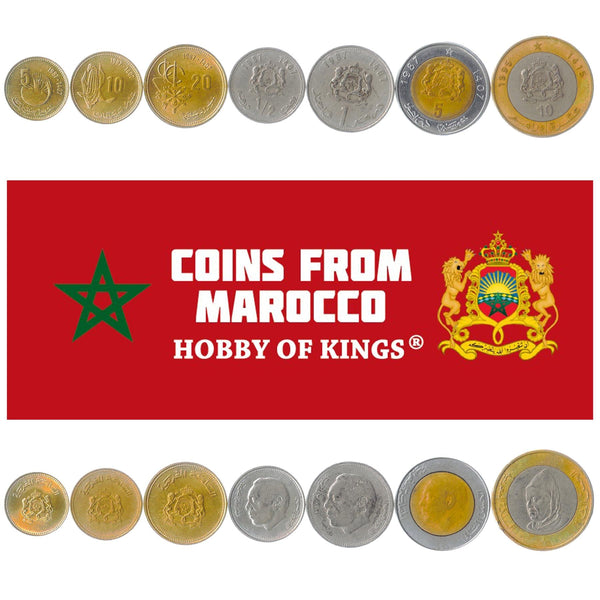 Set 7 Coins Morocco 5 10 20 Santimat 1/2 1 5 10 Dirham 1987 - 1995