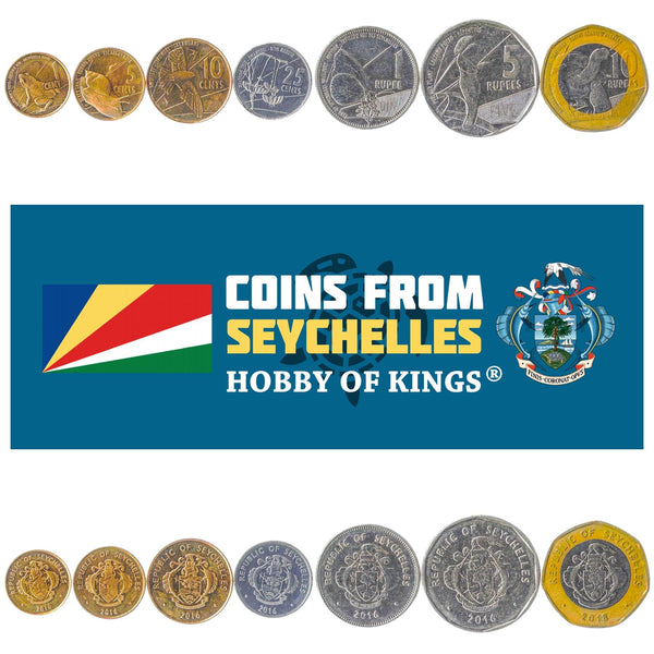 Set 7 Coins Seychelles 1 5 10 25 Cents 1 5 10 Rupees 2016 - 2018