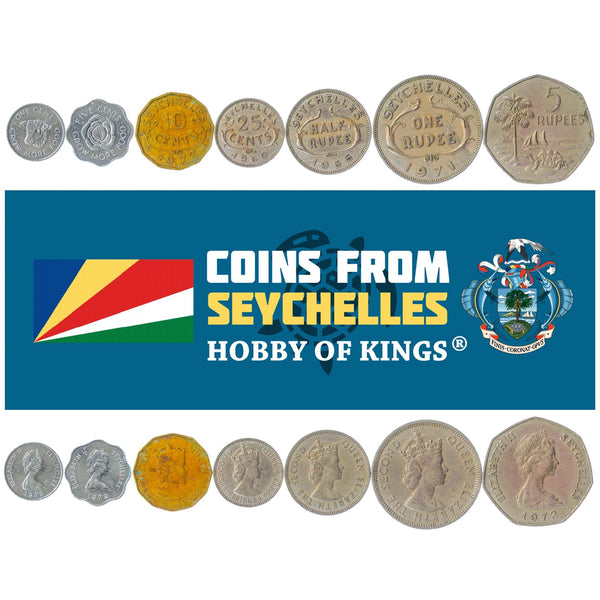 Set 7 Coins Seychelles 1 5 10 25 Cents 1/2 1 5 Rupees 1953 - 1975