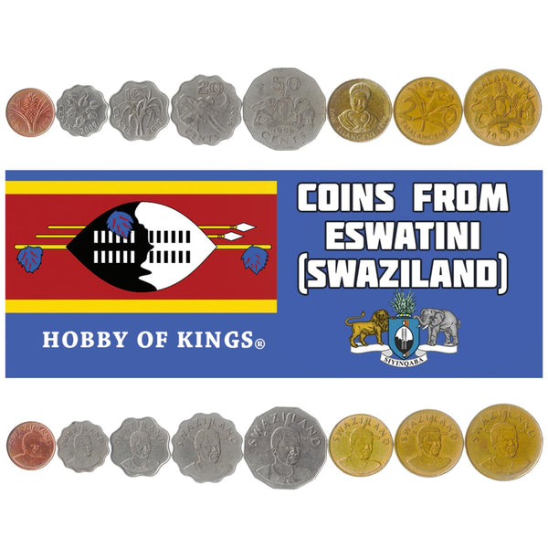 Set 8 Coins Eswatini (Swaziland) 1 5 10 20 50 Cents 1 Lilangeni 2 5 Emalangeni 1995 - 2010