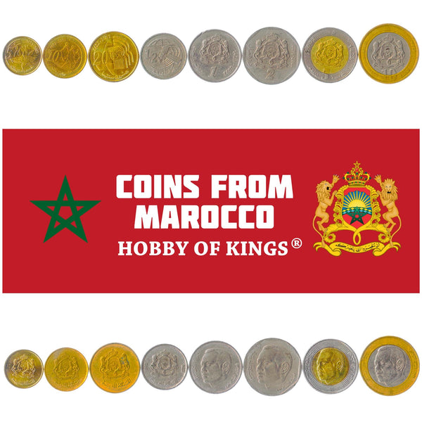 Set 8 Coins Morocco 5 10 20 Santimat 1/2 1 2 5 10 Dirhams 2002