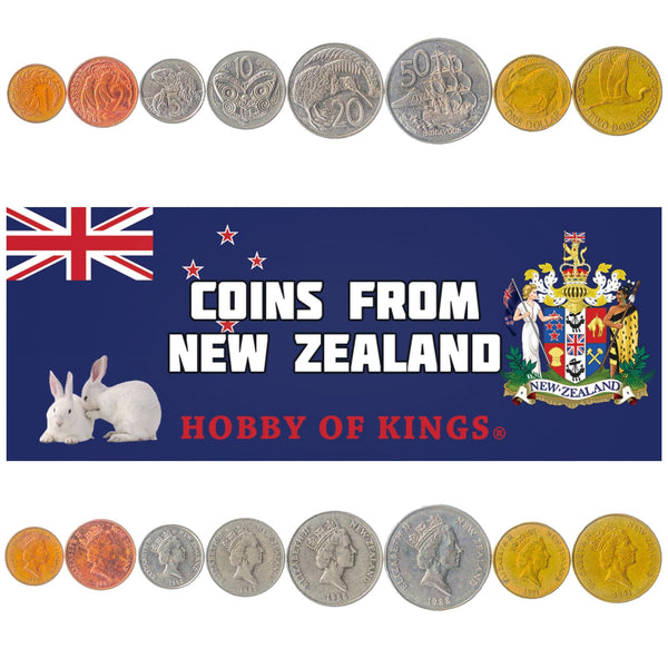 Set 8 Coins New Zealand 1 2 5 10 20 50 Cents 1 2 Dollars 1986 - 1998