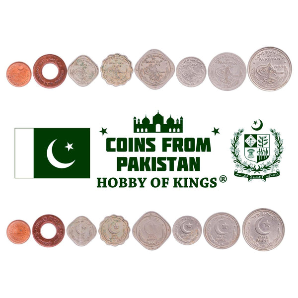 Set 8 Coins Pakistan 1 Pie 1 Pice 1/2 1 2 Annas 1/4 1/2 1 Rupees 1948 - 1952
