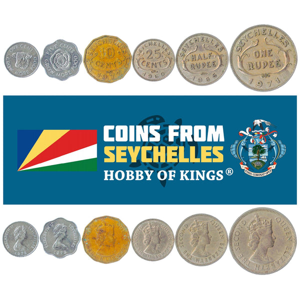 Seychelles | 6 Coin Set 1 5 10 25 Cents 1/2 1 Rupees | 1953 - 1975