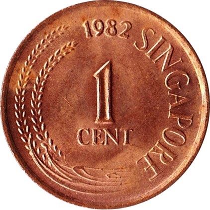 Singapore 1 Cent magnetic Coin KM1a 1976 - 1985 Copper clad steel