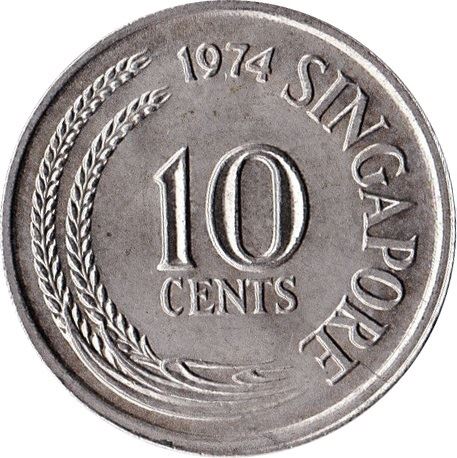 Singapore 10 Cents Coin KM3 1967 - 1985 Copper-nickel