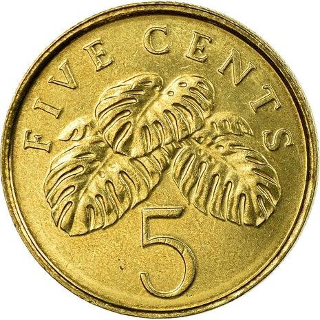 Singapore 5 Cents ribbon downwards Coin KM99 1992 - 2013 Aluminium-bronze