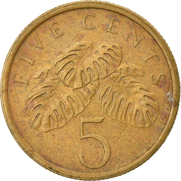 Singapore 5 Cents ribbon upwards Coin KM50 1985 - 1991 Aluminium-bronze