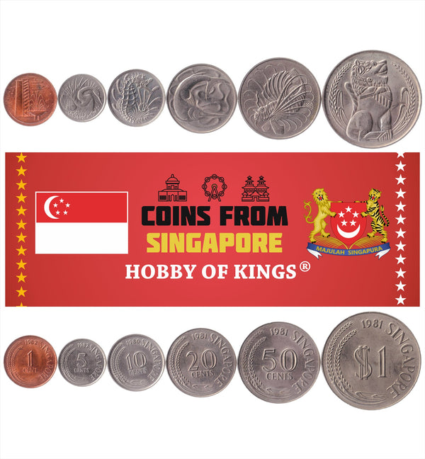 Singapore 6 Coin Set 1 5 10 20 50 Cents 1 Dollar | Sea Animals | 1976 - 1985
