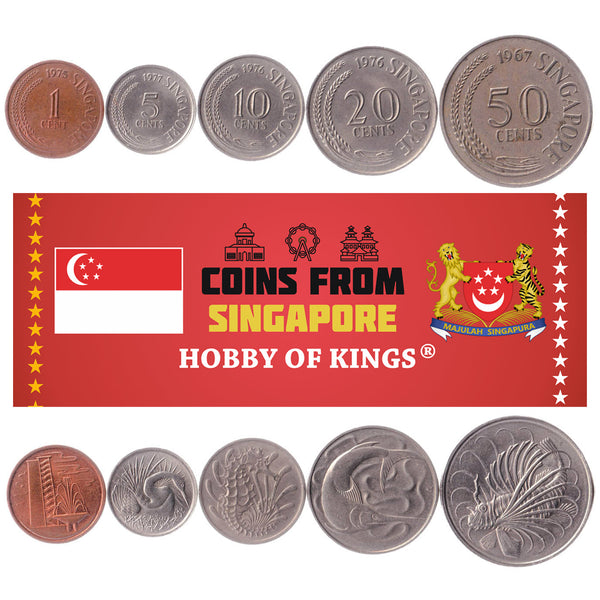 Singaporean 5 Coin Set 1 5 10 20 50 Cents | KM 1 2 3 4 5 | 1967 - 1984
