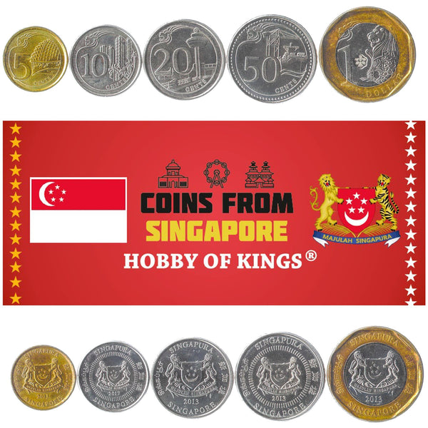 Singaporean 5 Coin Set 5 10 20 50 Cents 1 Dollar | KM 348 345 347 346 314 | 2013 - 2018